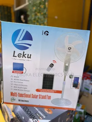 Big 16” Leku Standing Solar Rechargeable Fan With Bluetooth/Music