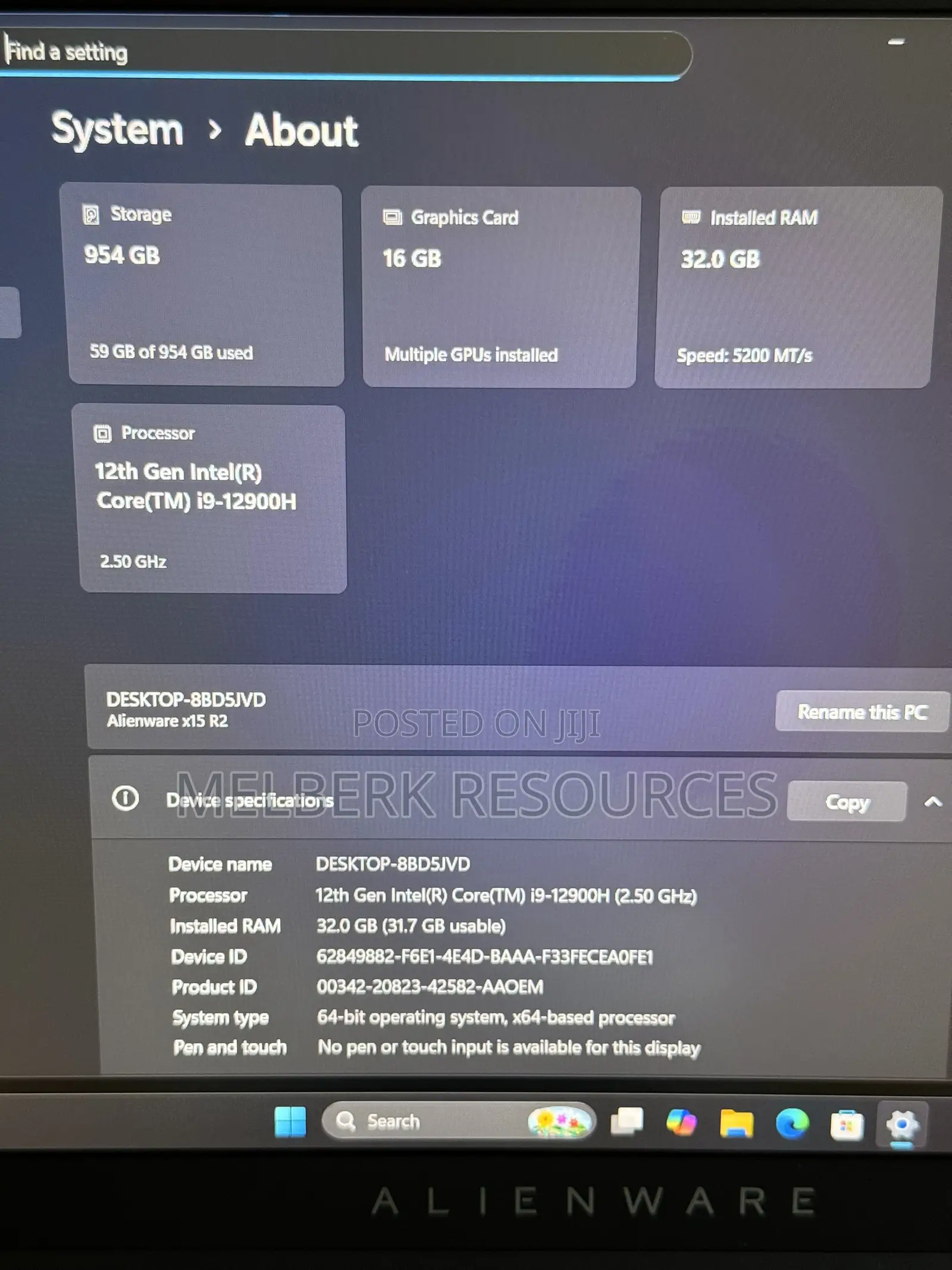 Laptop Alienware X15 R1 32GB Intel Core i9 SSD 1T