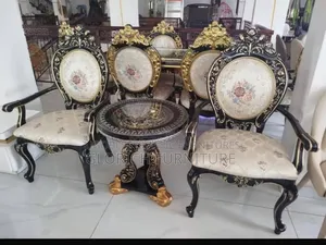 Royal Baroque Lounge Set–Hand-Carved Gold Black With Floral Tapestry
