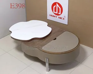 Cloud Shape Rotating Center Table – Marble Top, Walnut Leather Base