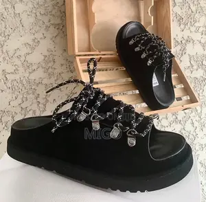 Premium Black Suede Rope Lace Utility Mules