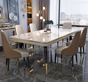 6-Seater Dinning Set With White Glass Top and Gold Trimmed Edges