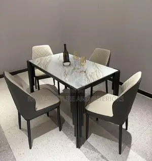 4-Seater Modern Dining Table With Stunning White Marble Top
