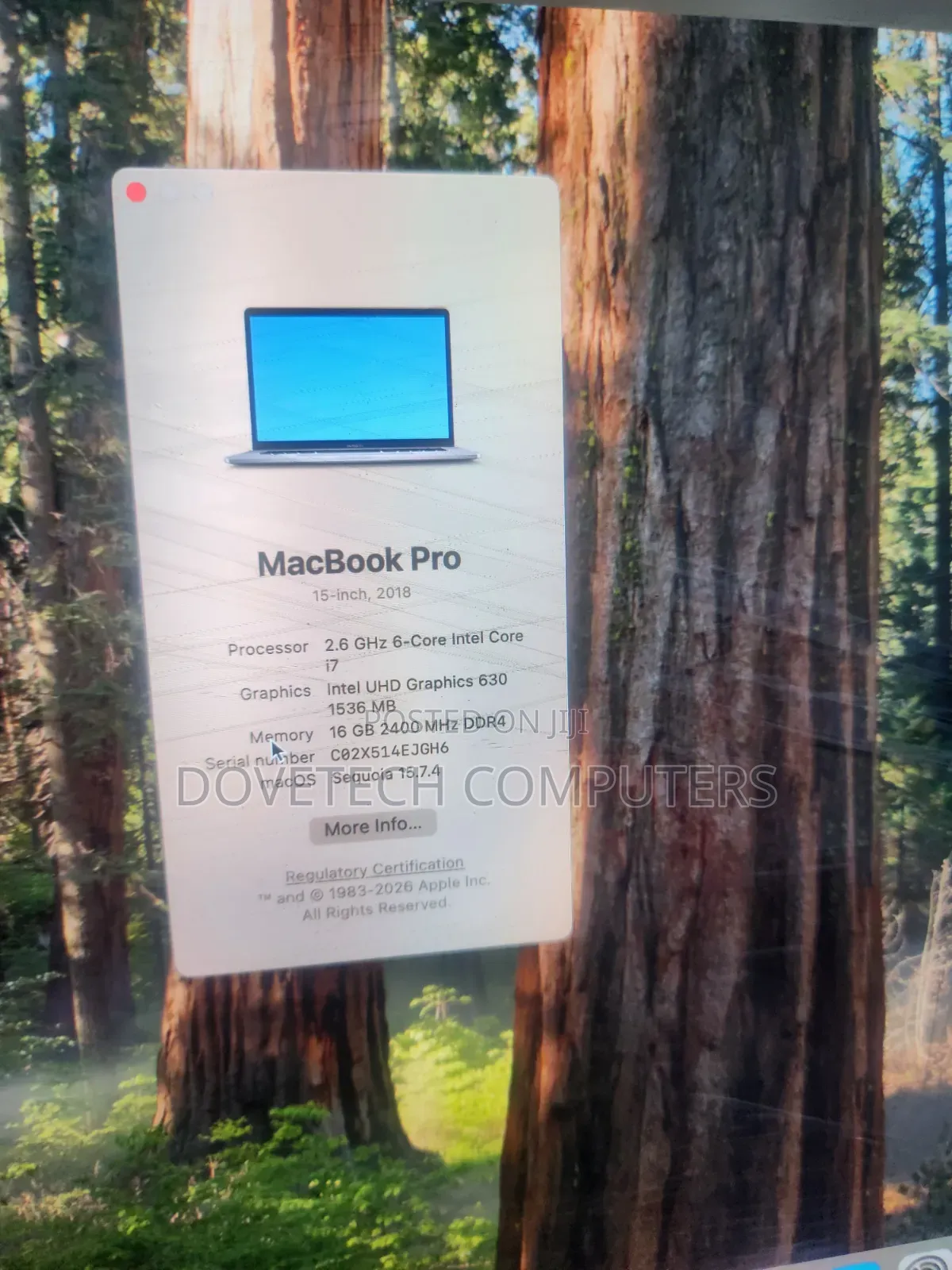 Laptop Apple MacBook 2018 16GB Intel Core i7 SSD 512GB