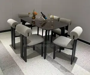 High-Glossy 6-Seater Dinning Set With a Sturdy Black Legs and Armrest