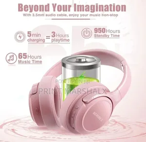 Beribes Pink Wireless Bluetooth Over-ear Headphones 65 Hours Music