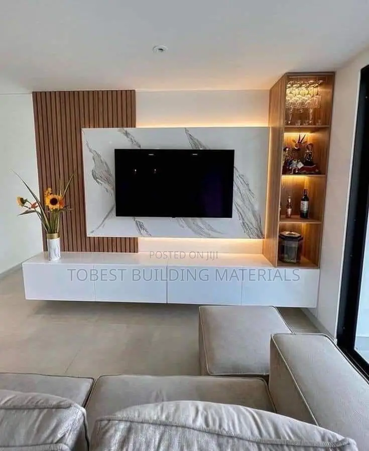Luxury Floating Tv Wall Unit With Built-in Wine Rack