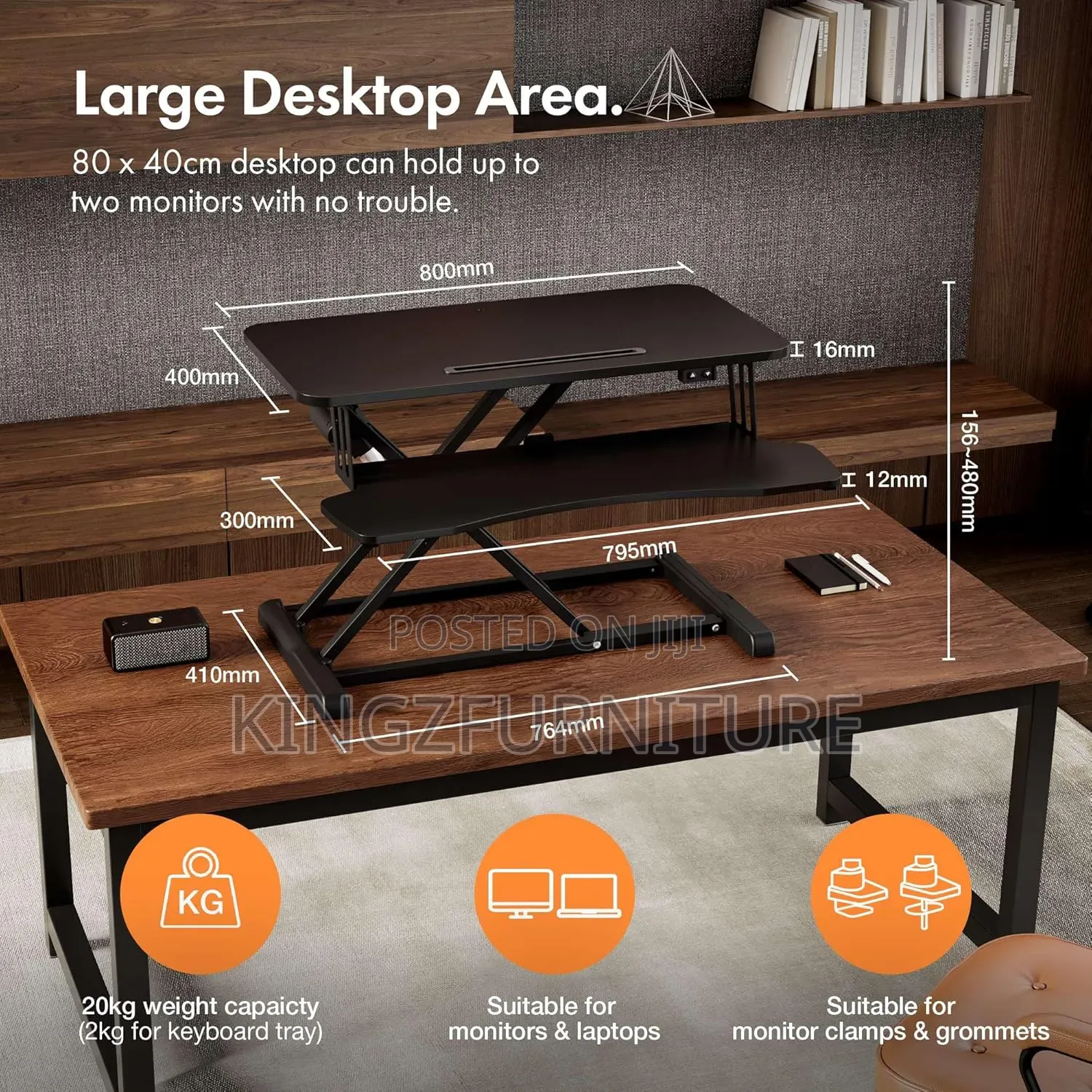 Black Desk Riser With Steel X Frame
