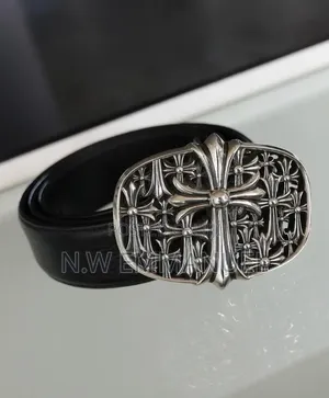 Luxury Gothic Cross Beltpremium Black Leather Streetwear Belt (Unisex)