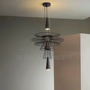 Modern Antique Black Metal Shade Led Pendant Chandelier.