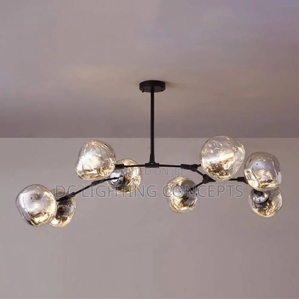 Modern Minimalist Luxury Creative Chrome Glass Chandelier.