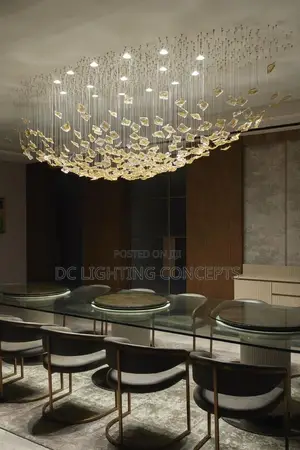 Modern Grand Suspended Leaf Cluster Led Amber Glass Ambient Light.