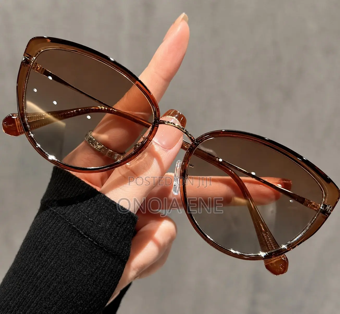 High-End White-Enhancing Olive Cat-Eye Sunglasses