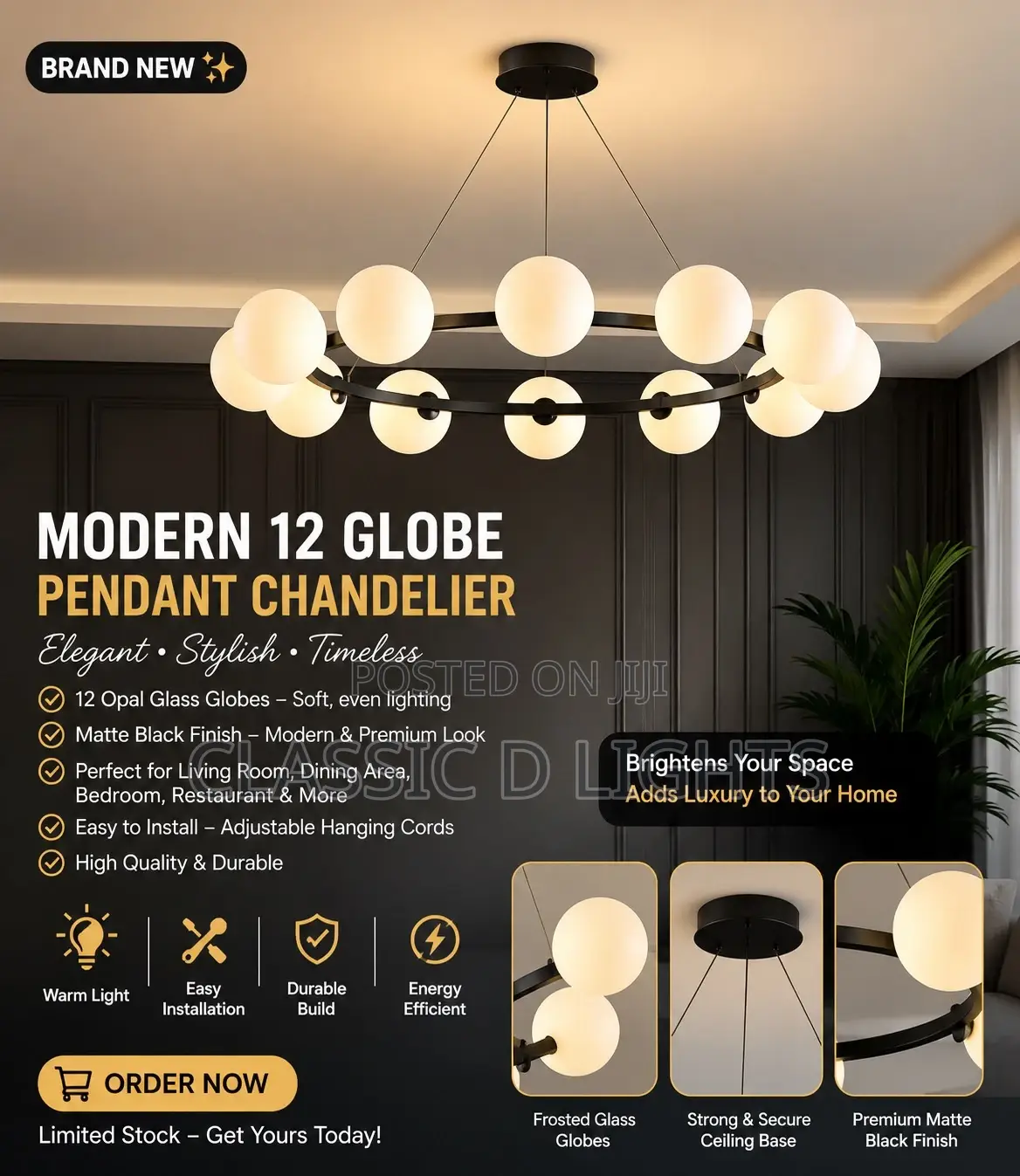 Modern Luxury 12-Globe Chandelier Pendant Light