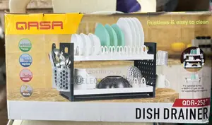 Qasa Quality Dish Drainer/Plate Rack. 2 Layers With Cup/Spoon Hangers