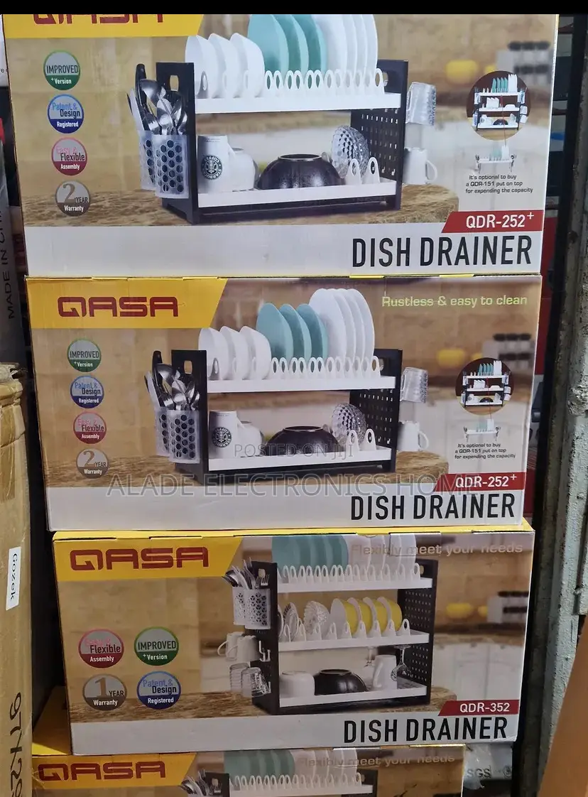 Qasa Quality Dish Drainer/Plate Rack. 2 Layers With Cup/Spoon Hangers