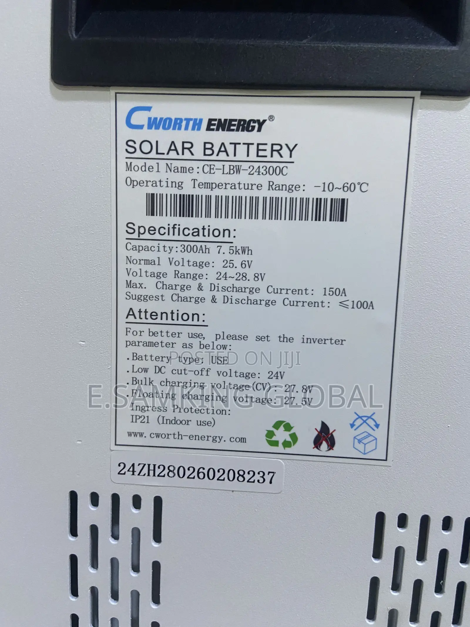 7.5kwh 24v Cworth Lithium Battery