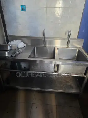 Double Bowl Stainless Steel Industrial Sink With Side Tray