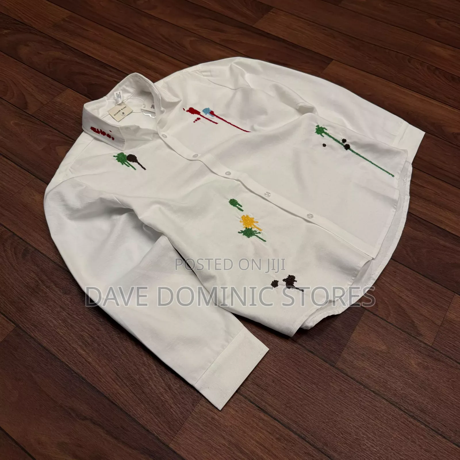 Paint Splashed Embroidered Button Long Sleeve
