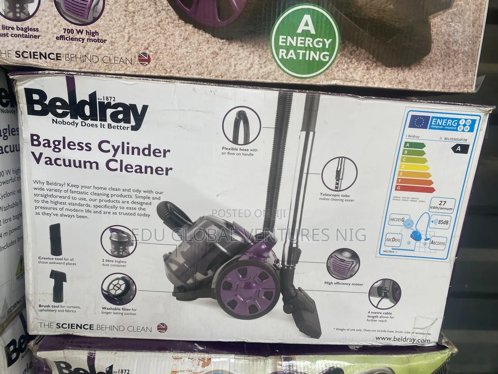 Beldray Bagless Cylinder Vacuum Cleaner. High Suction 700watts.