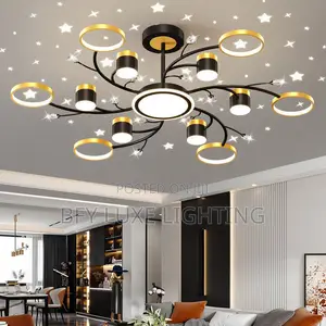 Luxury Multi-Arm Led Flush Mountceiling Chandelier With Star Projector