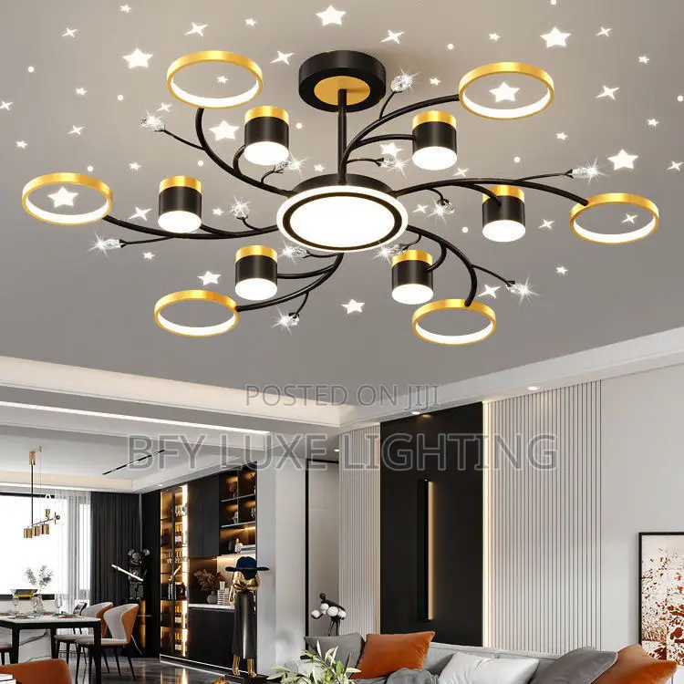 Luxury Multi-Arm Led Flush Mountceiling Chandelier With Star Projector