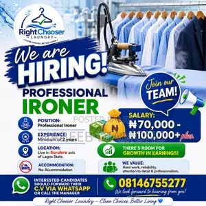 Professional Presser/Ironer Needed