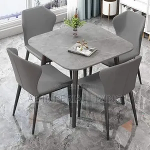 Square Faux-Marble Table 4 Upholstered Chairs