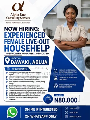 Experienced Female Live Out Househelp Needed