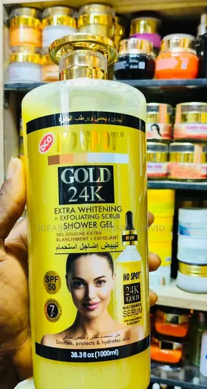 No Spot Gold Extra Whitening + Exfoliating Scrub Shower Gel.