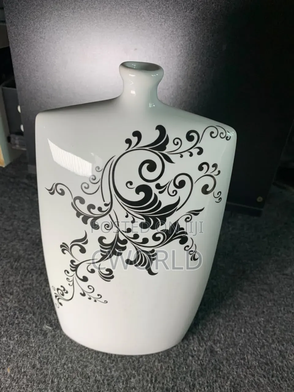 Square Ceramic Vase – Black Scroll