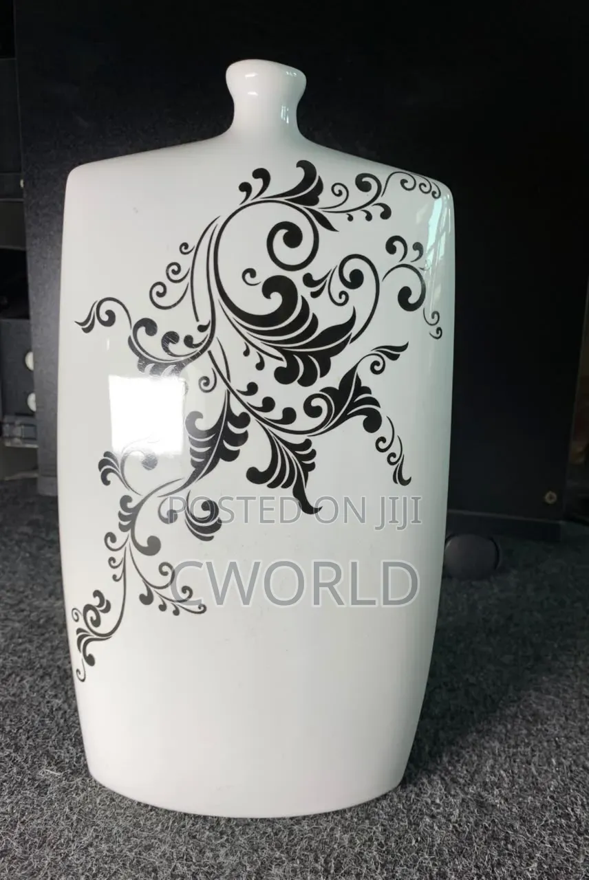 Square Ceramic Vase – Black Scroll