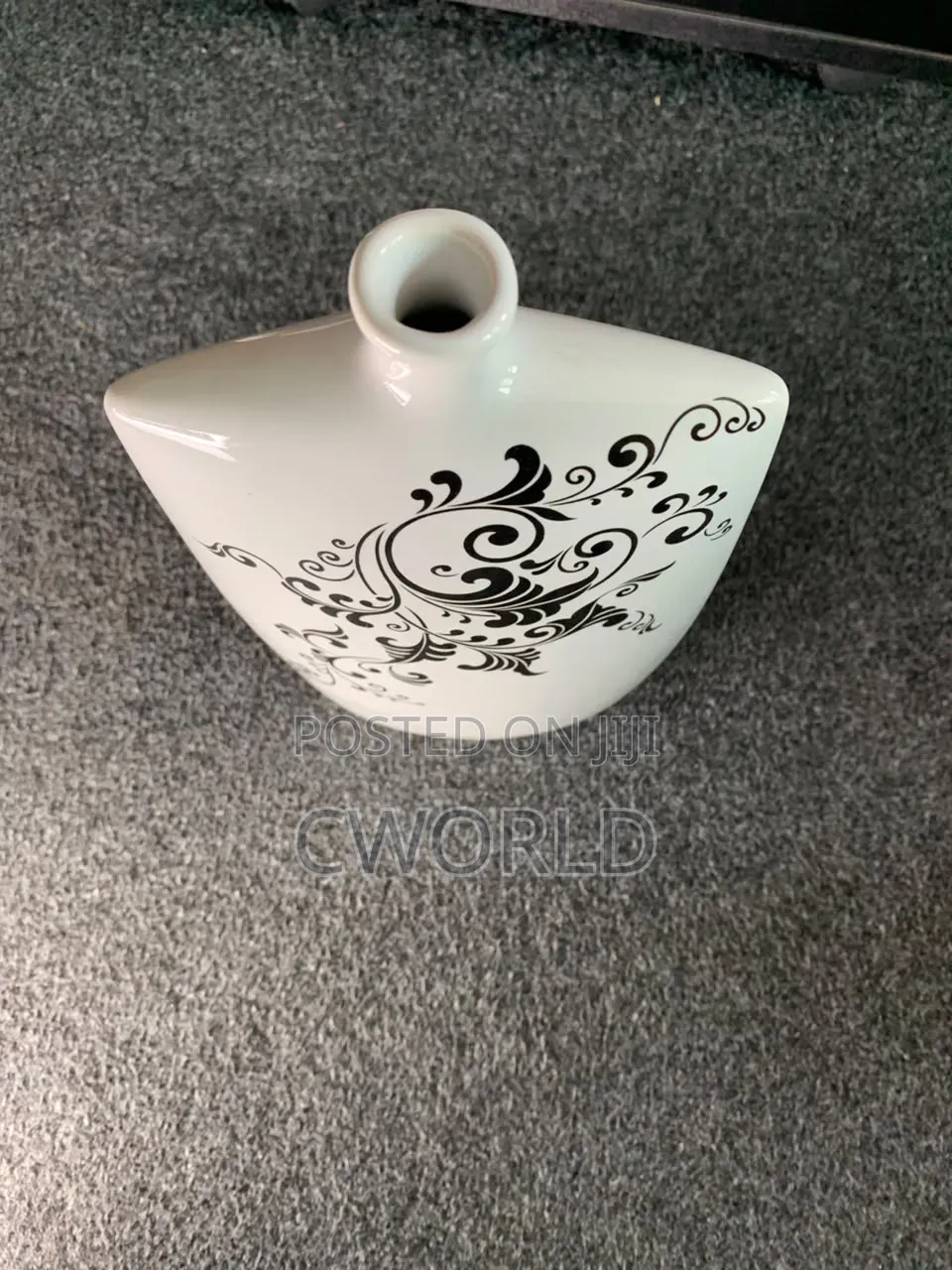 Square Ceramic Vase – Black Scroll