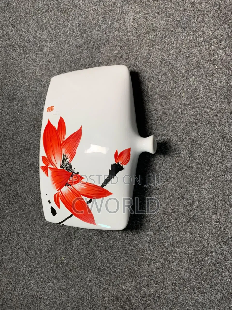 Square Ceramic Vase – Red Lotus