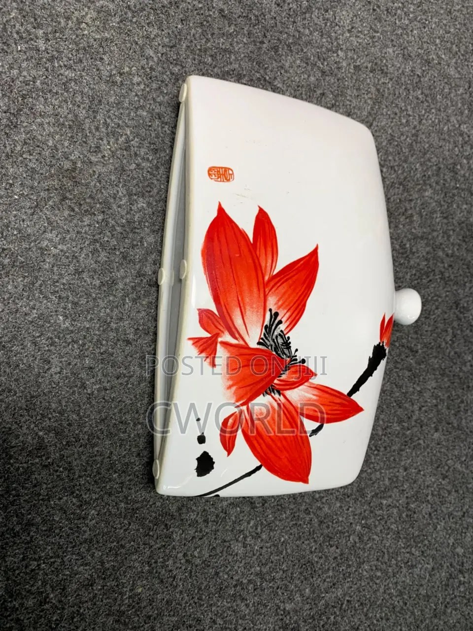 Square Ceramic Vase – Red Lotus