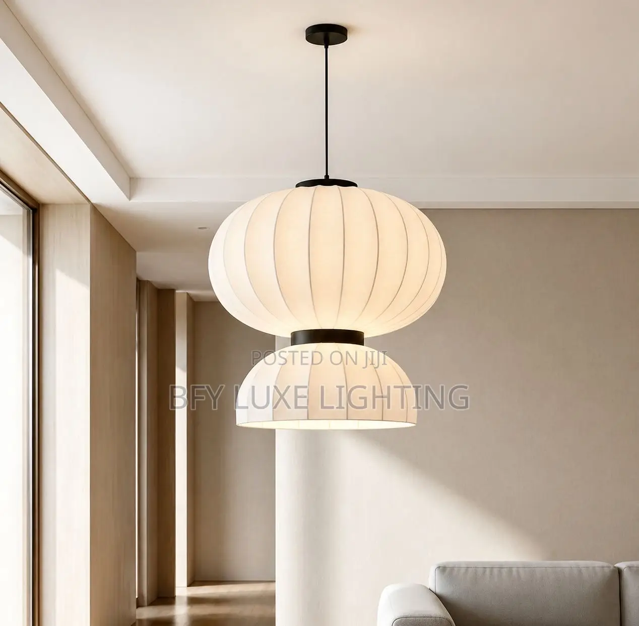 Nordic Double-Tier Fabric Lantern Pendant Light for Living Room