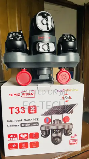 Full Rotation 3 Lens CCTV Camera Solar Powered