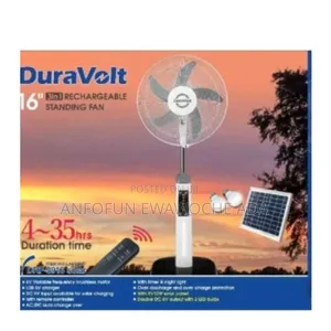 Duravolt 16" 3-in-1 Rechargeable Standing Fan + Solar Panel/Bulbs