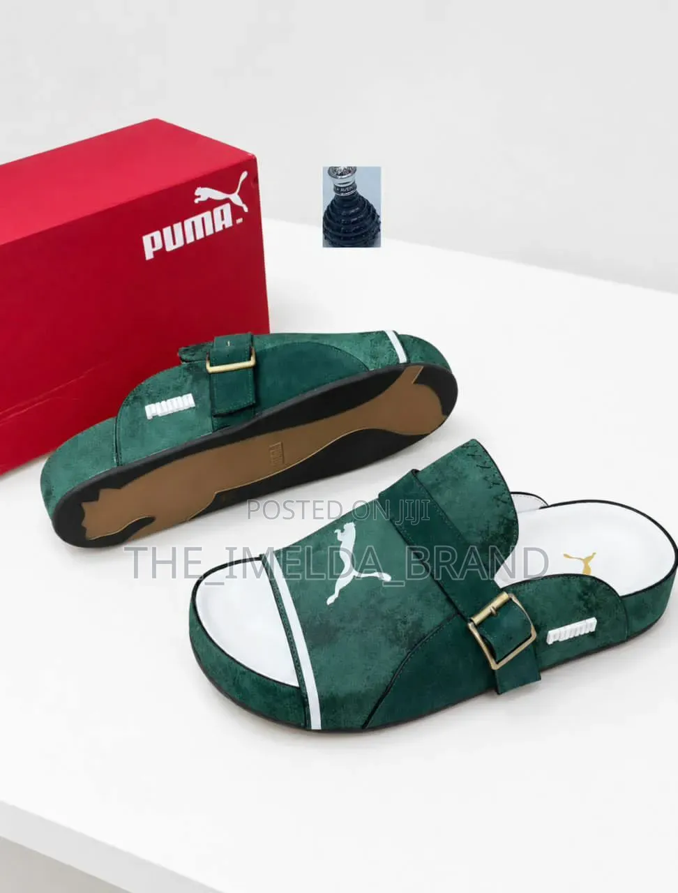 Puma-Inspired Double Buckle Leather Slides