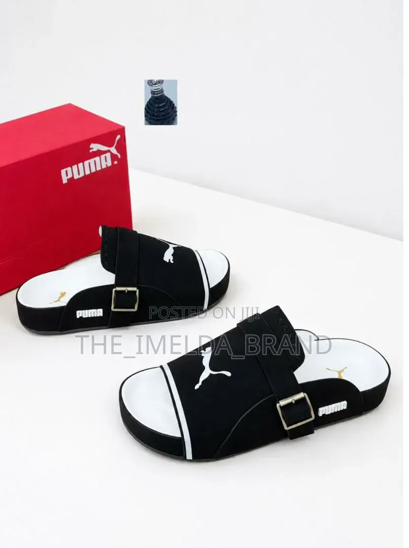 Puma-Inspired Double Buckle Leather Slides