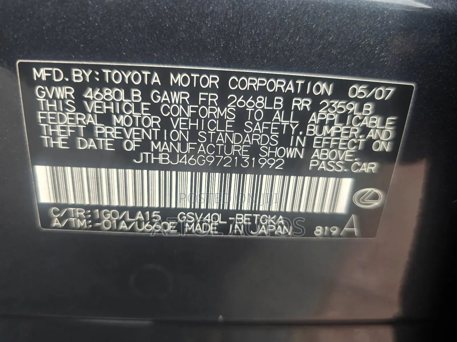 Lexus ES 350 2008 Gray
