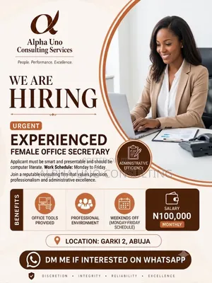 Female Office Secretary Needed Urgently