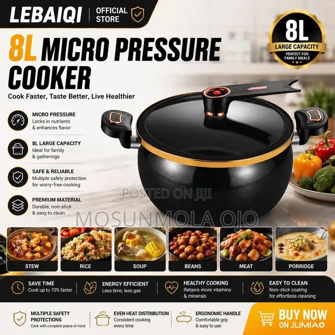 8l Ceramic Non-stick Pressure Pot With Safety Lock Handle
