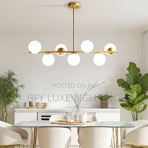 Gold 7-Globe Mid-Century Chandelier for Dining Living Room