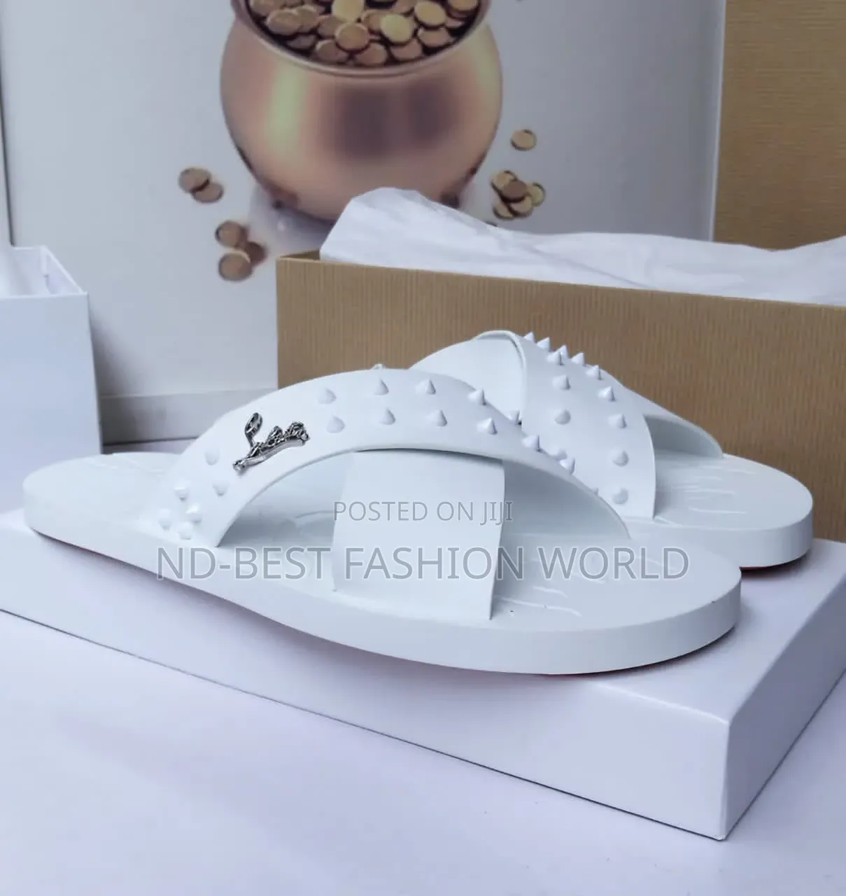 Pure White Leather Slippers