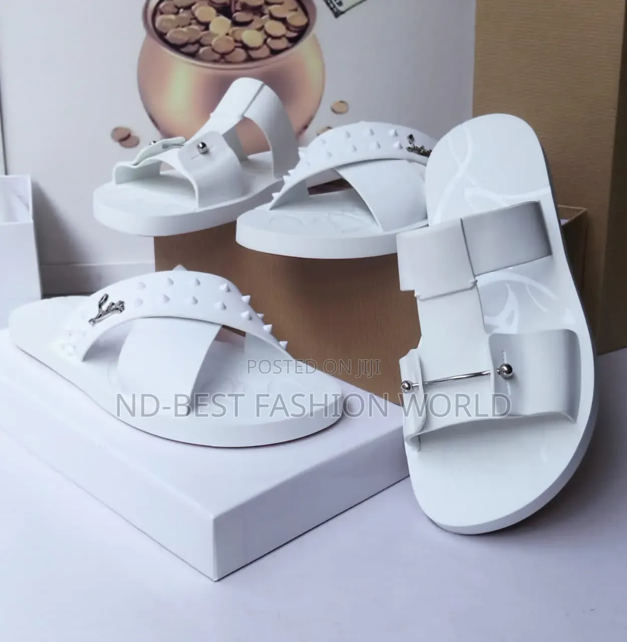 Pure White Leather Slippers