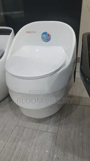 Modern Rounded Toilet With Layered Cylindrical Sleek Design.