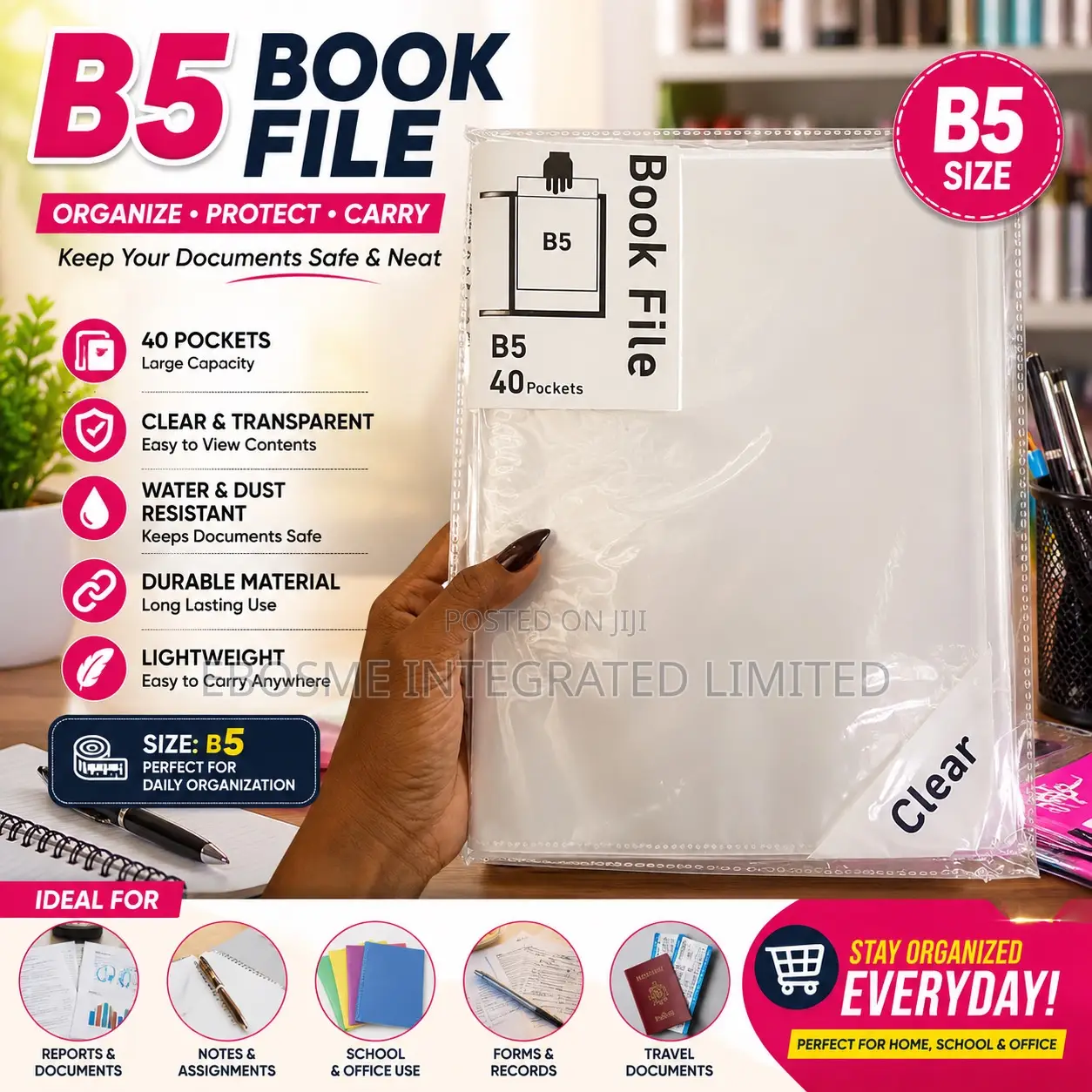 B5 Book File – 40 Pockets Clear Document Organizer