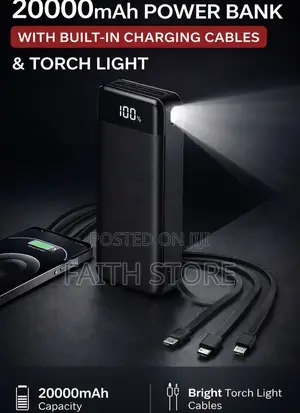 20000mah Next Tech Lasting Powerbank With in-Built Charging Cables
