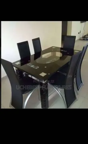 Glass Dinning Table by 6 Chairs, Black and White Color Available